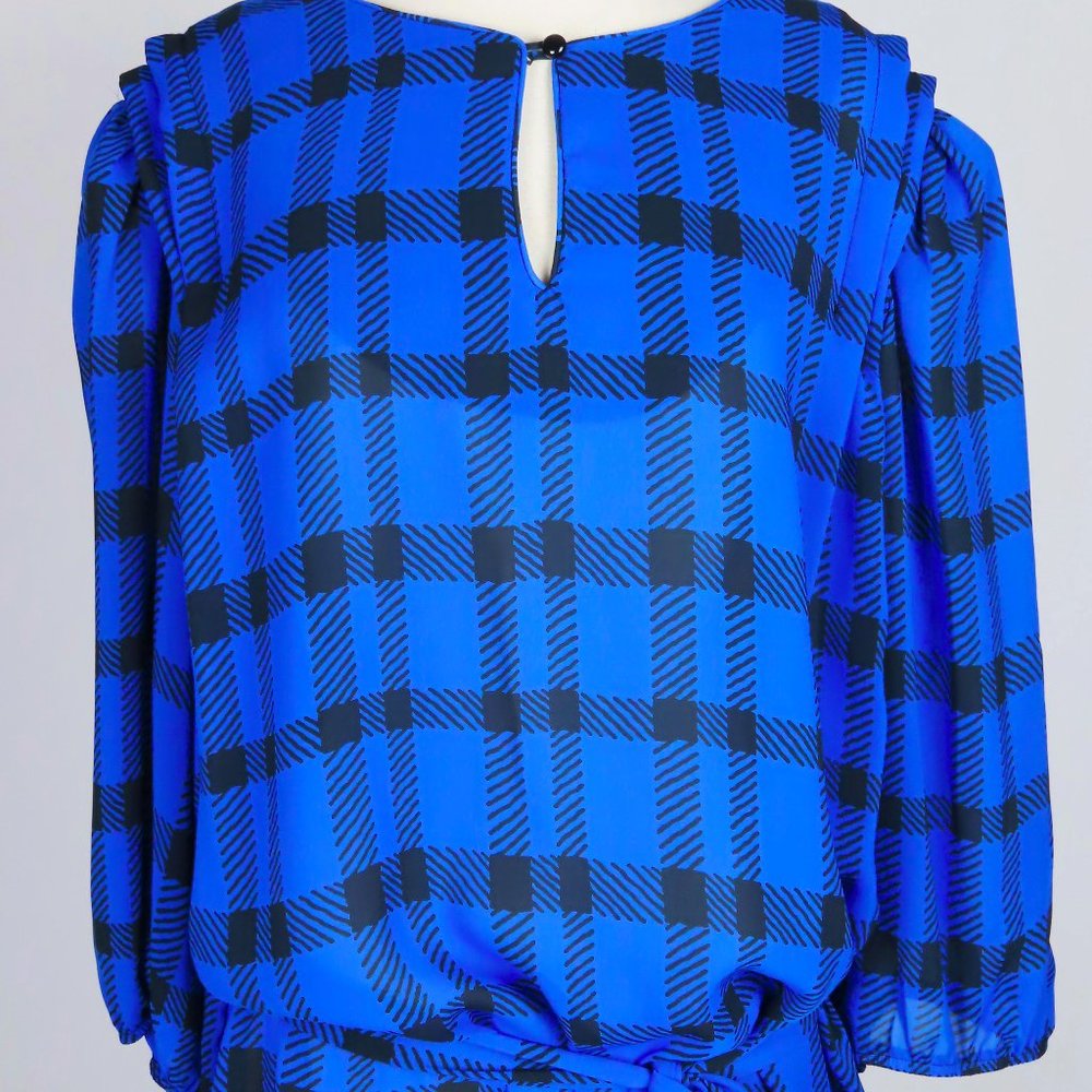 Vintage 80s Blue Black Plaid Dress 2X Plus Size - Picture 3 of 14
